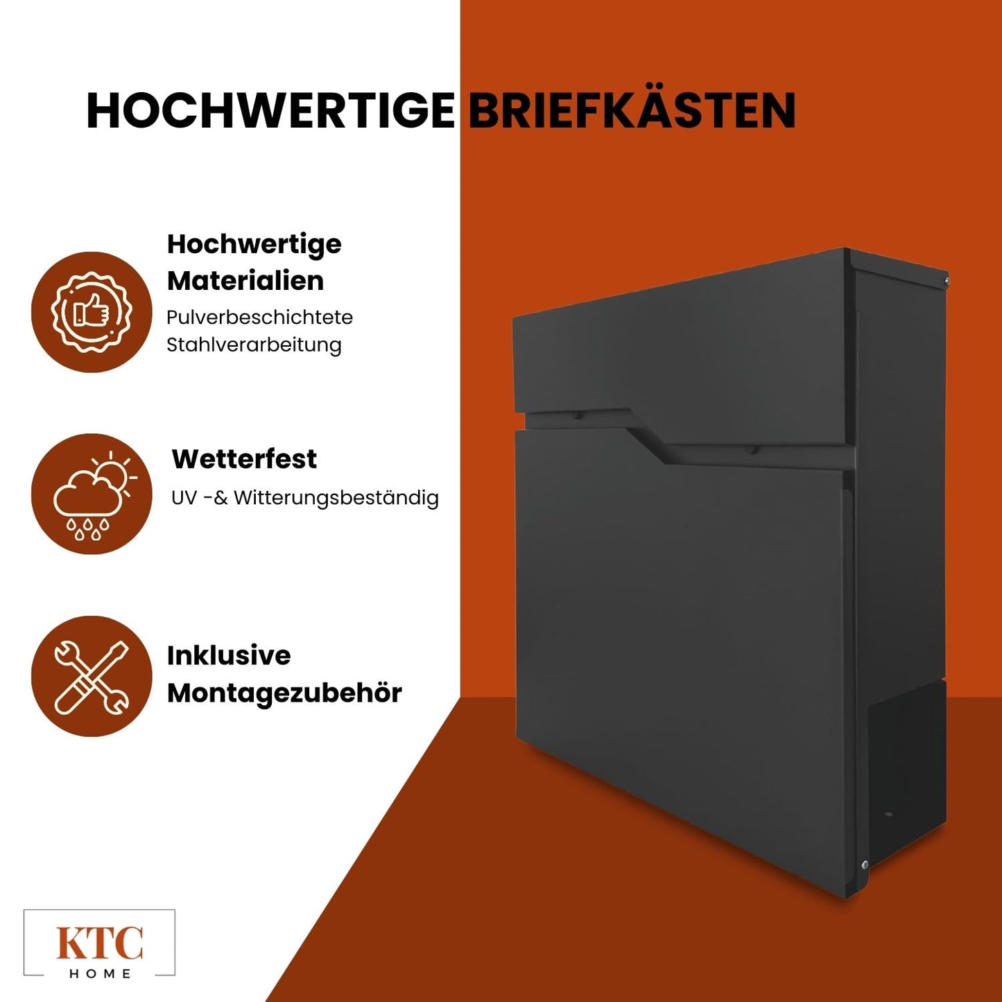 Premium Briefkasten Postlux 4.0 Schwarz - mit Edelstahlblende