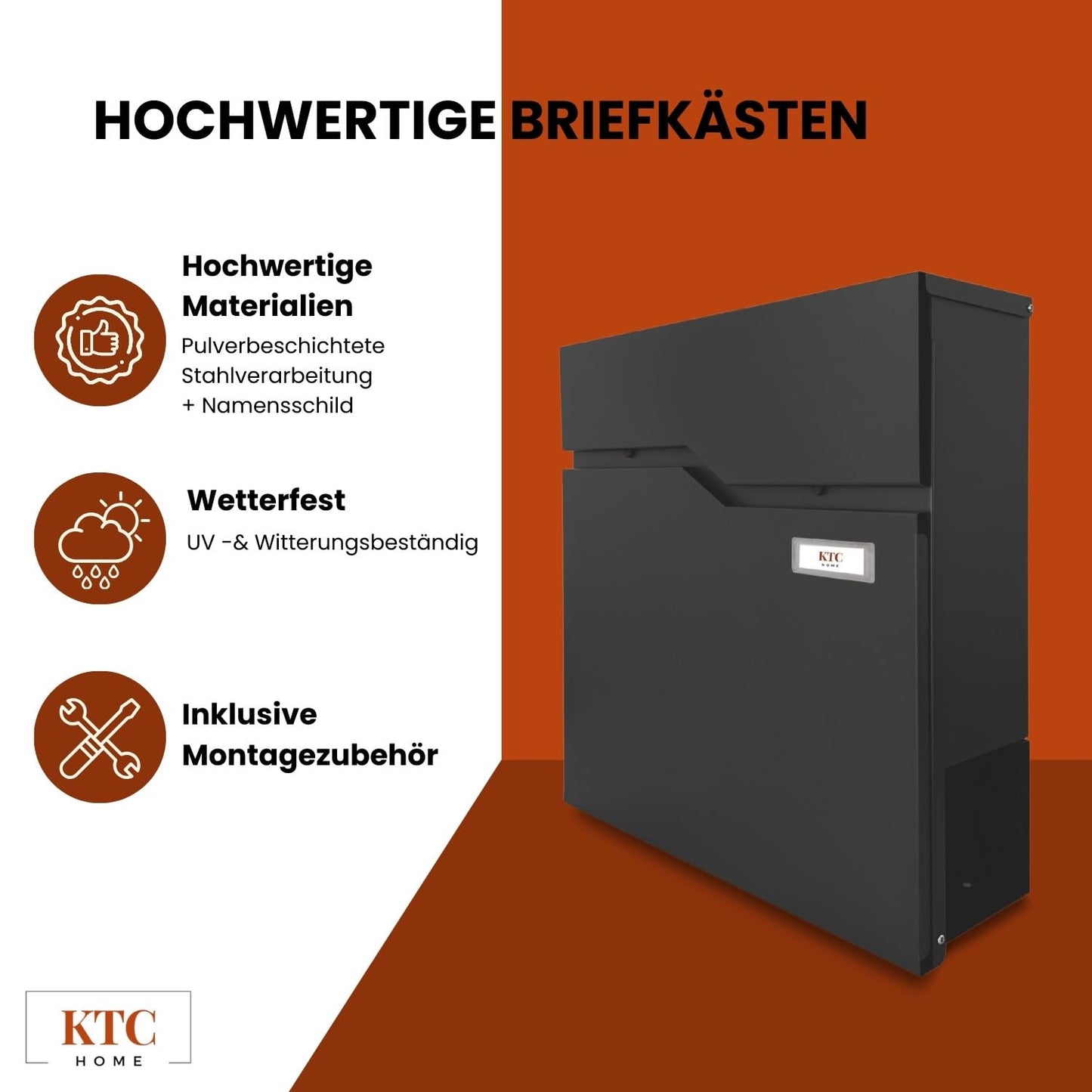 Premium Briefkasten Postlux 4.0 Schwarz - mit Namensschild
