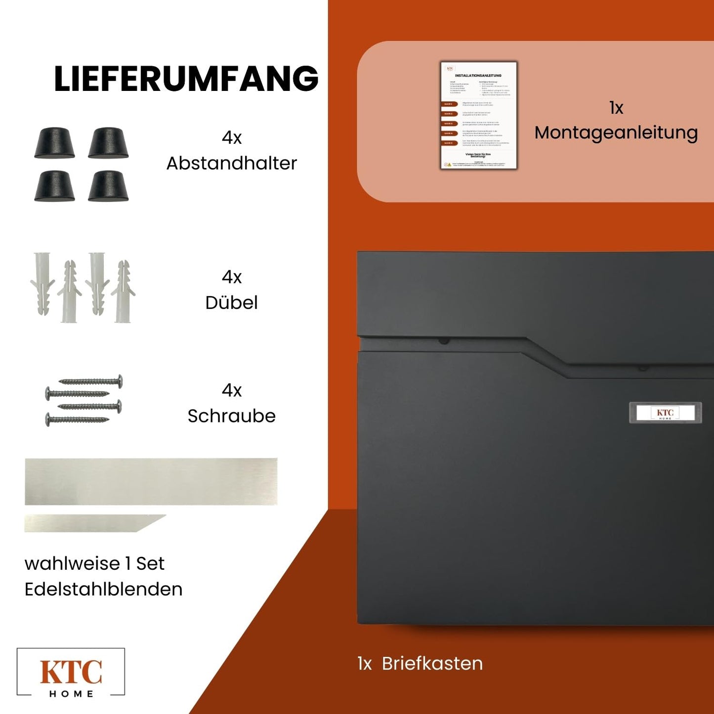 Premium Briefkasten Postlux 4.0 Schwarz - mit Namensschild
