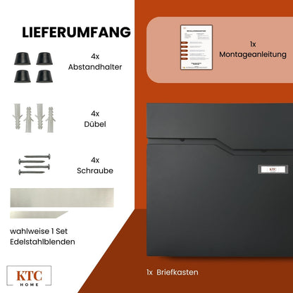 Premium Briefkasten Postlux 4.0 Schwarz - mit Namensschild