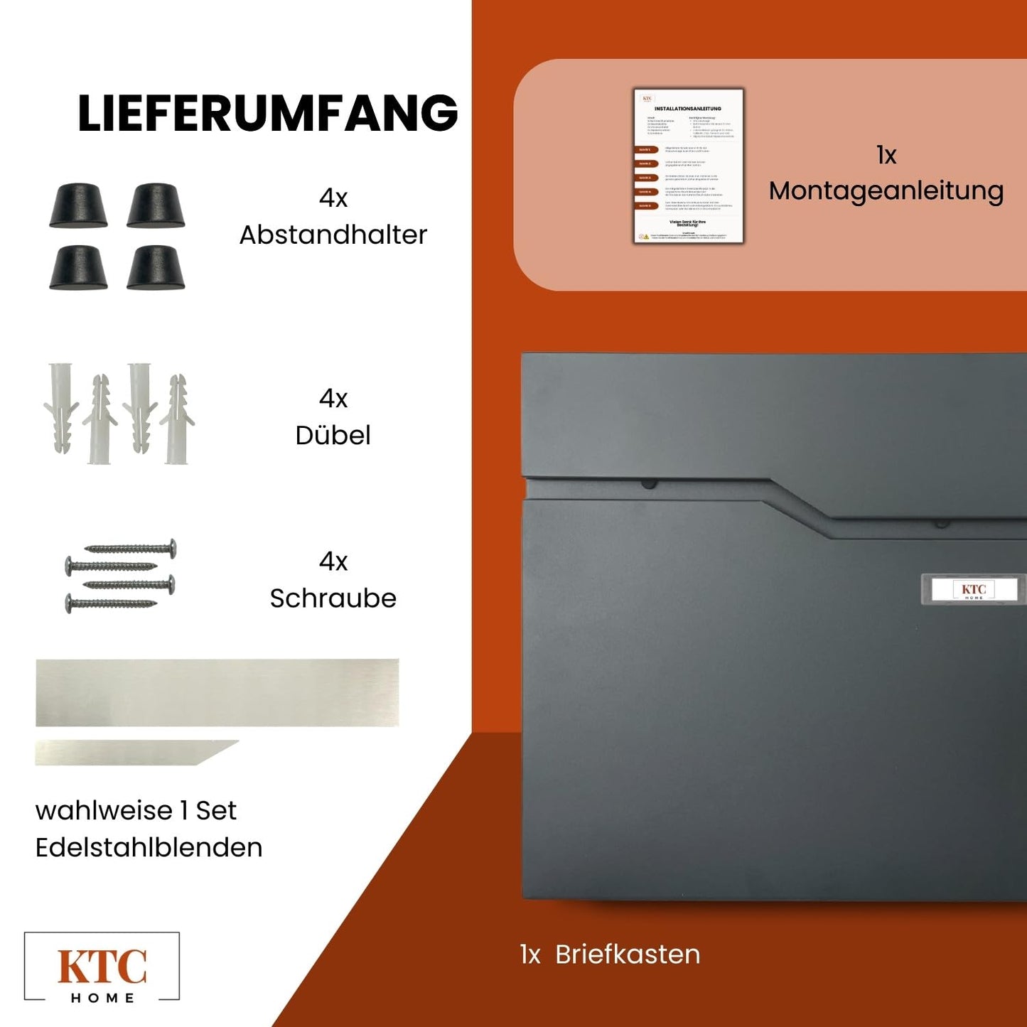 Premium Briefkasten Postlux 4.0 Anthrazit - mit Namensschild