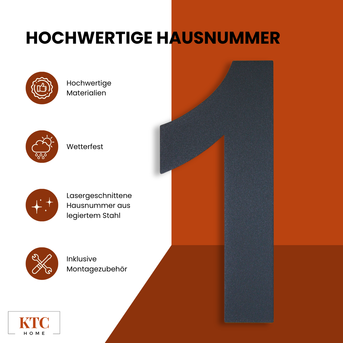 Hausnummer pulverbeschichteter Stahl Arial Höhe 20cm