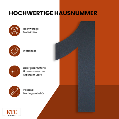 Hausnummer pulverbeschichteter Stahl Arial Höhe 20cm