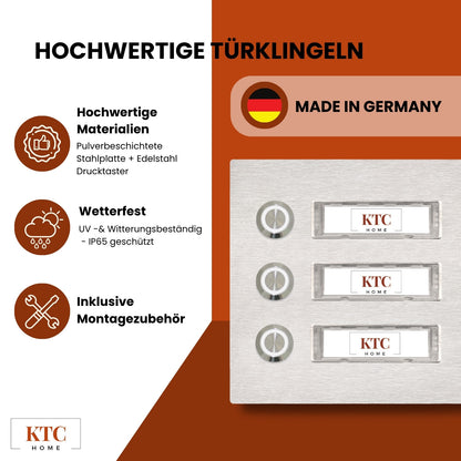 Türklingel Aufputz | Edelstahl gebürstet | austauschbare Namensschilder
