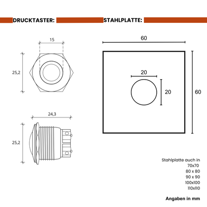 Klingelschild | Edelstahl gebürstet | quadratisch