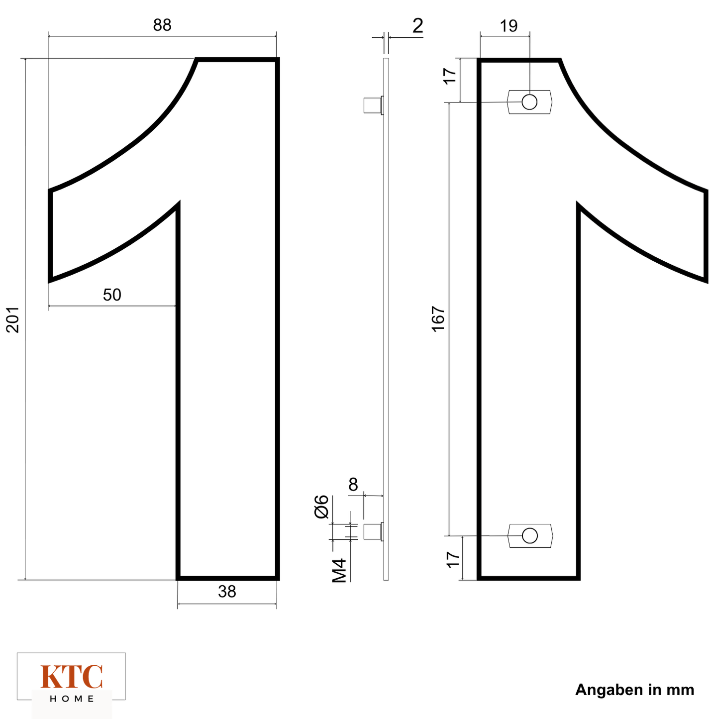 KTC Premium Hausnummer Edelstahl 20cm