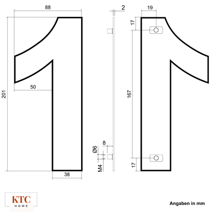 KTC Premium Hausnummer Edelstahl 20cm